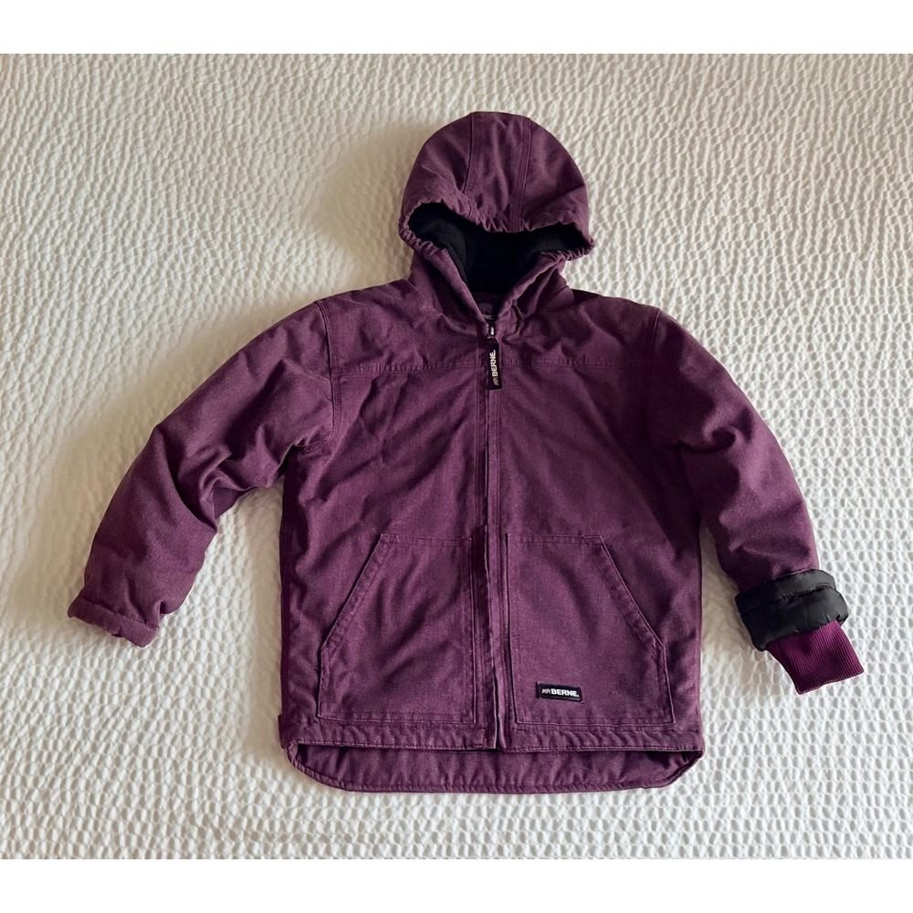Berne Youth M Purple Insulated Duck Canvas Workwear Hooded Jacket 10-12